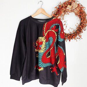 Boutique Pixie Lady Womens Plus Size 3X Sweatshirt Red Dragon Print Black